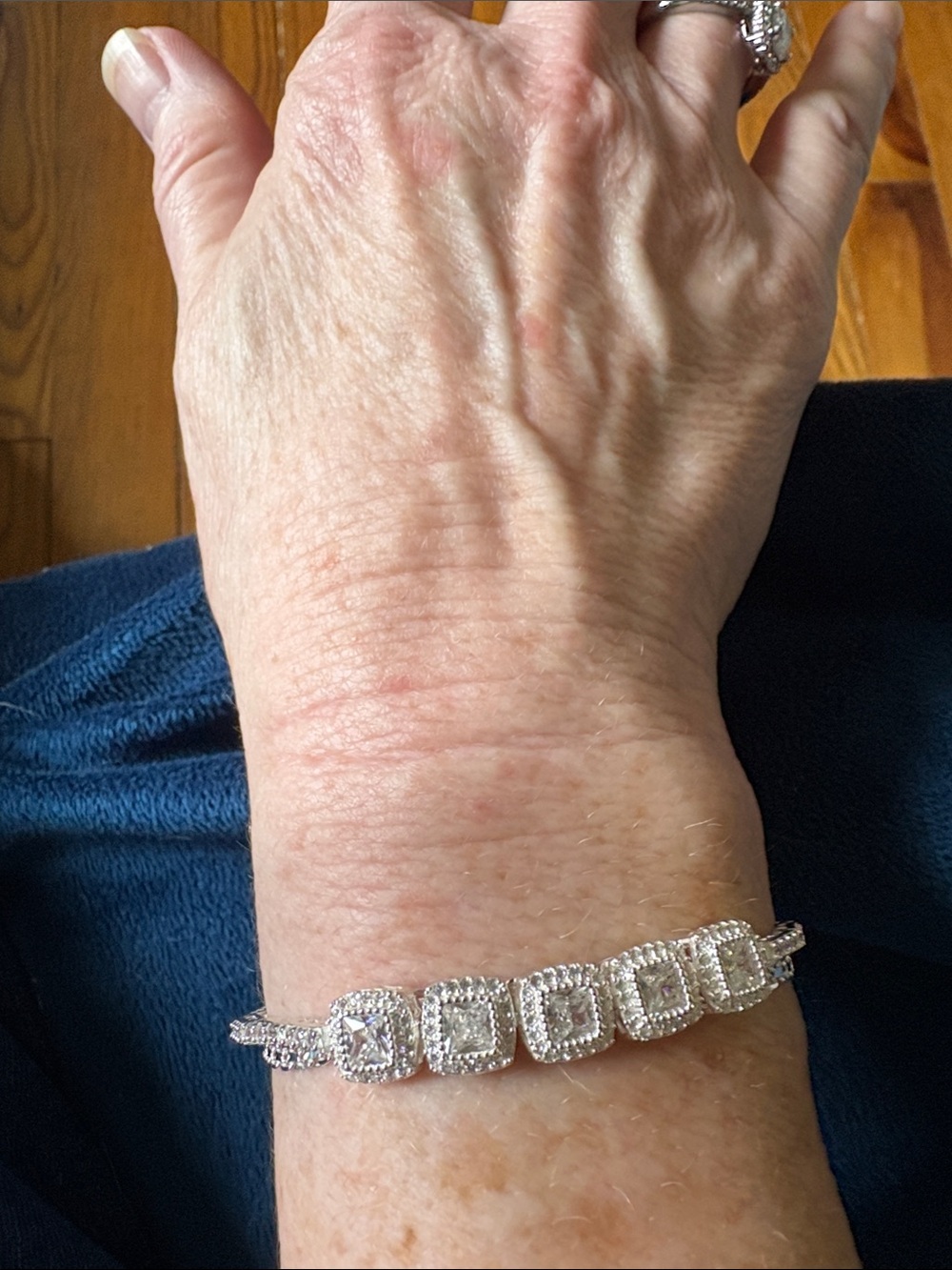 Sterling Silver Halo Square moissanite Tennis Bracelet - Silver 925 - Picture 2 of 6